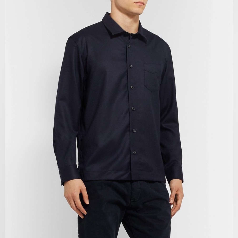 Officine Generale Navy 100% Wool-Flannel Shirt